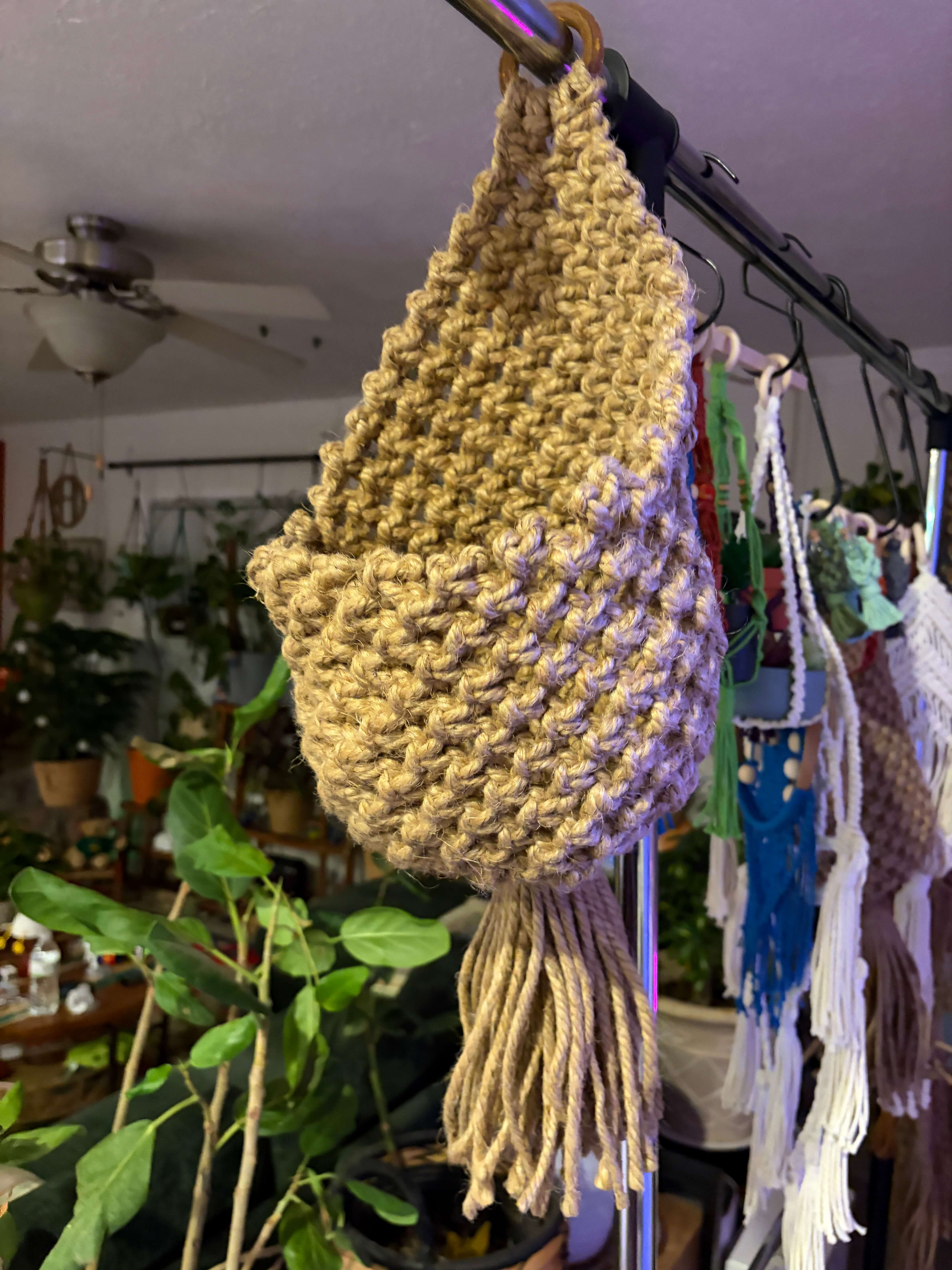 Vintage Jute Hanging Basket